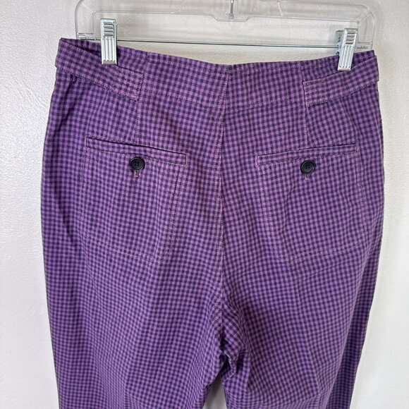 Sundance Women's 8 Pleated High Waist Taper Leg Pants Cropped Gingham Purple EUC - Picture 6 of 10